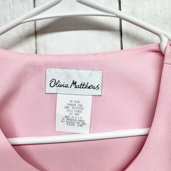 Vintage Olivia Matthews Jacket Women Size 14P Light Pink Navy Collarless Blazer - Picture 2 of 9